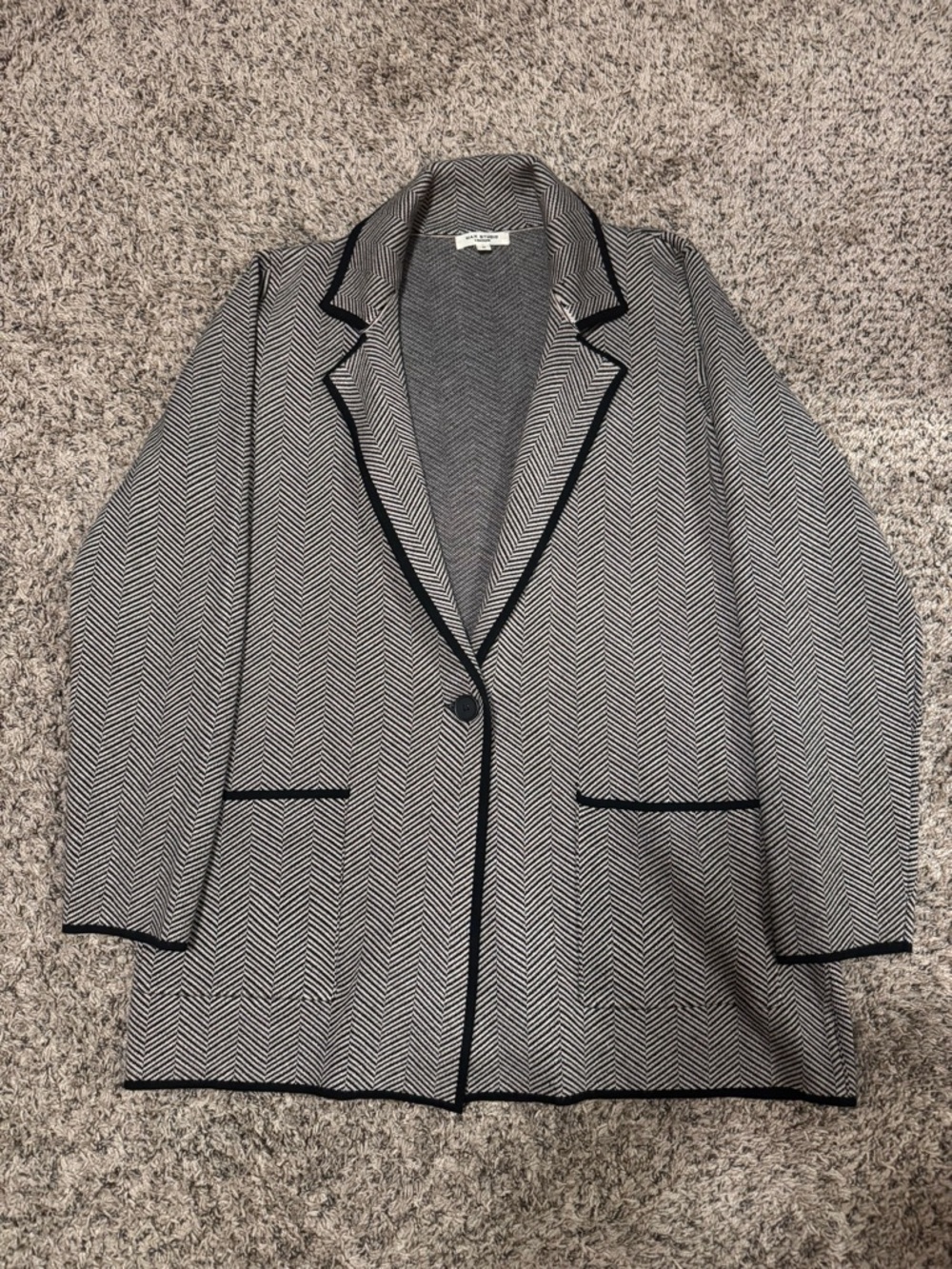 Max Studio Black & White Herringbone Blazer with Contrast Trim